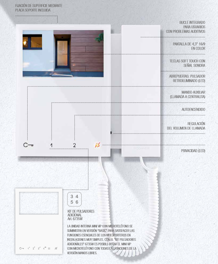 Monitor Color 4.3" MINI Simplebus2 Comelit (2 hilos) - TDTprofesional 