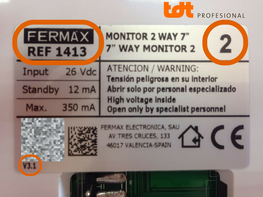 Parte trasera del monitor 1413 de Fermax