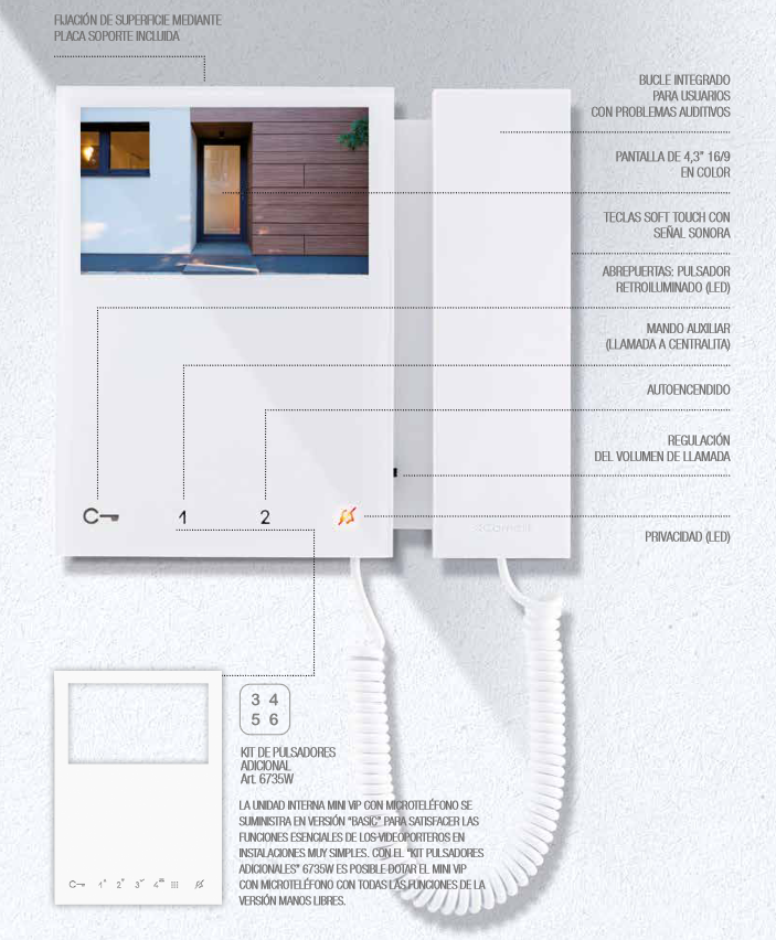 Monitor Color 4.3" MINI Simplebus2 Comelit (2 hilos) - TDTprofesional
