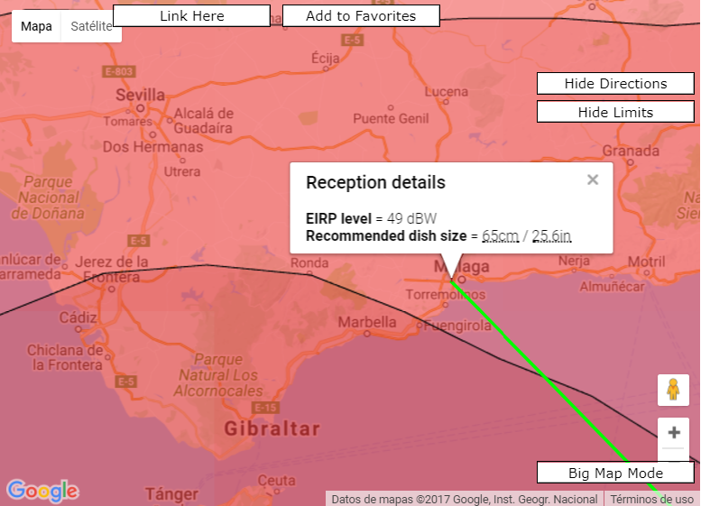 Mapa para conocer Tamaño de antena parabólica para TDTprofesional 