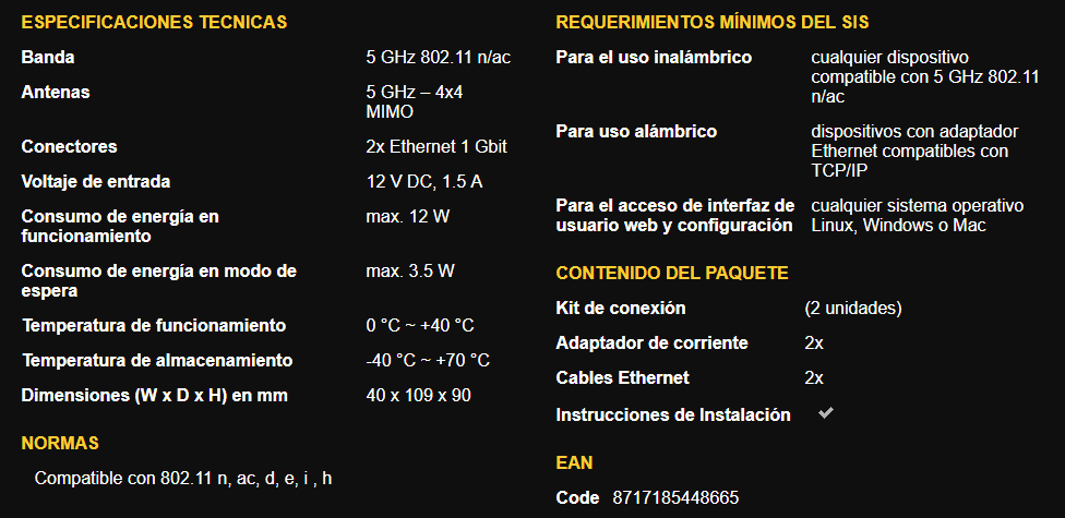 Especificaciones del kit 1700 Duo de Strong