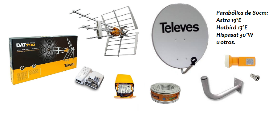 Kit completo para instalación de TDT y satélite