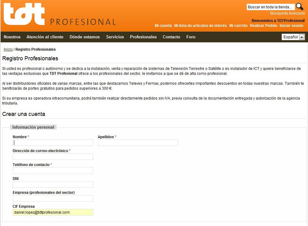 Registrate. Solo profesionales