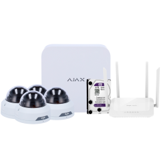 Kit de Videovigilancia: Grabador 108-W + 4 Cámaras Turret+ Router WiFi 4 Puertos + Disco Duro 1T de Ajax