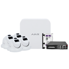Video Surveillance Kit: 108-W Recorder + 4 Turret Cameras + 4-Port Switch + 1T Ajax Hard Drive