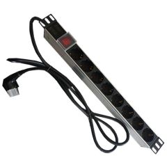 Aluminum Power Strip 19'' 8 Outlets with Switch and 2M Cable