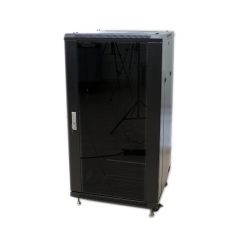 19” rack cabinet of 32U height 600x600 with front glass door and metallic rear