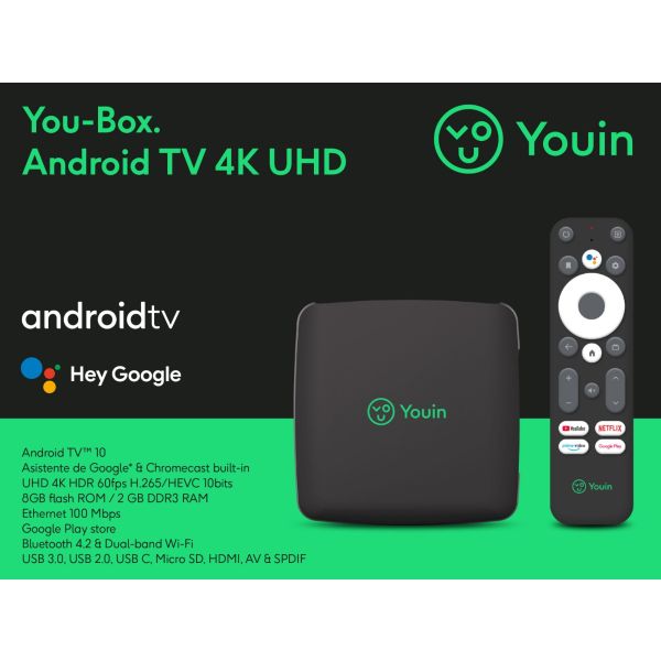 Receptor Smart TV Youin You-box EN1040K - Android TV 4K, USB