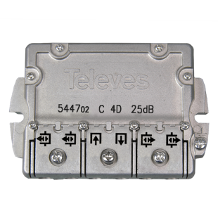 Derivador 4 Salidas TV-SAT Conector Brida 25dB de Televes