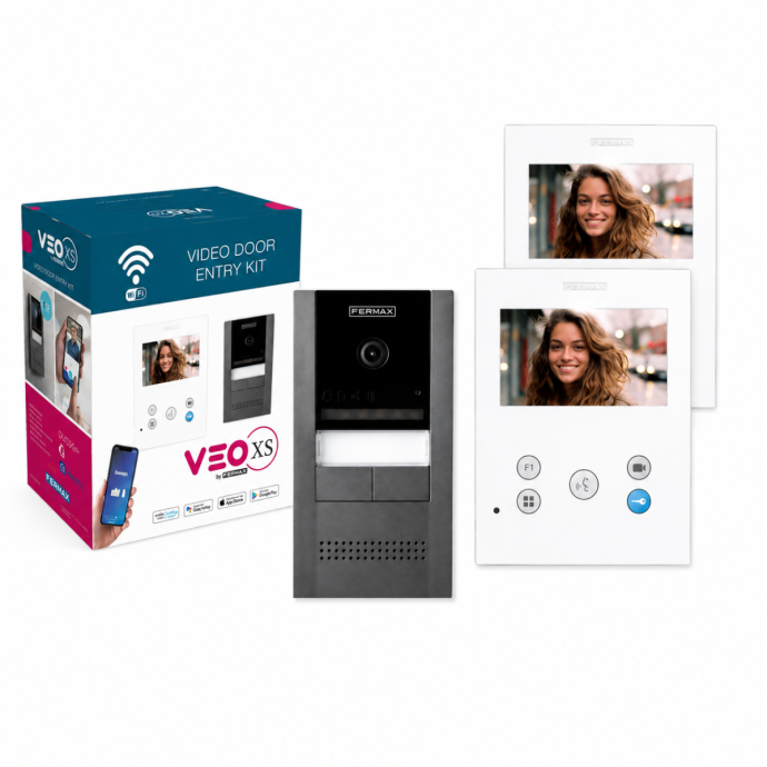 Fermax FER7746 Cora kit with two VEO-XS WiFi monitors and CoraKit panel for two homes