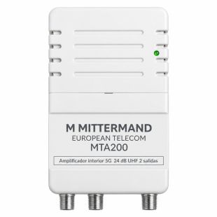 Amplificador interior Surmedia MTA200 UHF 24 dB con 2 salidas y filtro LTE 5G