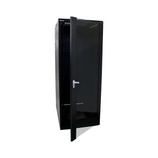 Armario rack 19 pulgadas Televes 533142 de 42U y 600x800 mm con puerta frontal de cristal abierta.