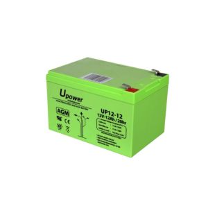 Batería recargable Upower 12V 12Ah AGM modelo UP12-12 para sistemas de respaldo y alimentación continua en telecomunicaciones