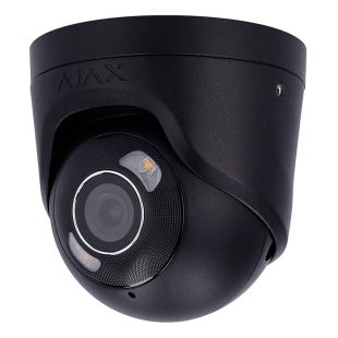 Cámara Ajax TurretCam HL negra vista frontal oblicua con luz híbrida y lente fija de 4 mm