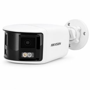 Cámara Bullet IP Hikvision DS-2CD1T83G2P-LIUF-SL 8MP panorámica 180° con doble lente 2mm y luz híbrida