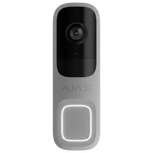 Cámara inteligente de videoportero Ajax con diseño compacto en color blanco, lente gran angular en la parte superior, sensor frontal y botón táctil iluminado con luz LED blanca para control de acceso.