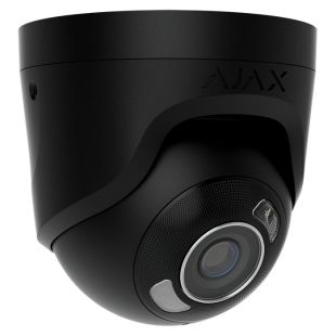 Cámara turret IP Ajax negra 8Mpx con lente fija 4mm, luz híbrida 50m, IA, PoE y ranura microSD.