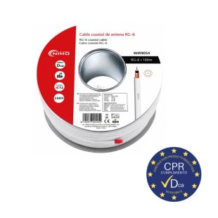 Cable coaxial RG-6 Nimo WIR9054 de 100 metros con clasificación CPR Dca, cubierta LSZH y mal