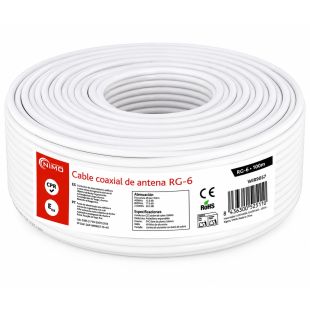 Cable coaxial RG6 Nimo WIR9057 CPR ECA 100m blanco LSZH para antena TV y satélite.