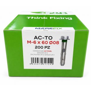 Caja de 200 tornillos de anclaje Marefix AC-TO M6x60 Ø8 galvanizados para fijación en hormigón, piedra y ladrillo macizo