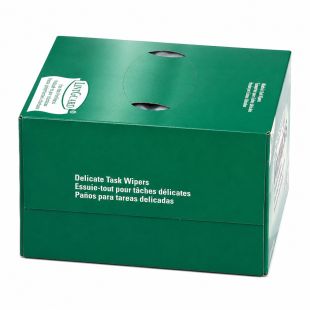 Caja dispensadora de 280 servilletas Ekselans EK5092 para limpieza profesional de conectores de fibra óptica sin pelusas ni residuos.