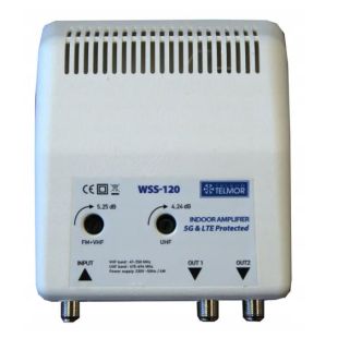 Telmor WSS-120 – Amplificador Interior UHF 25dB con Filtro LTE 5G y 2 Salidas