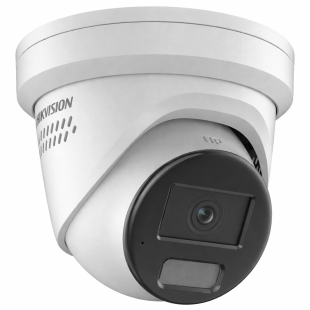 Cámara Turret IP 4Mpx Fija 2.8 mm Luz Híbrida 30m MicroSD Acusense Serie ColorVu Gama PRO de Hikvision