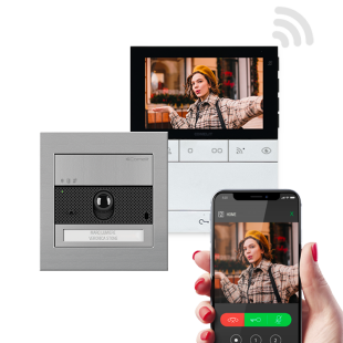2-wire video door entry kit for 1 home with ULTRA panel and CHRONOS WiFi Hands-Free 5'' Monitor by Comelit