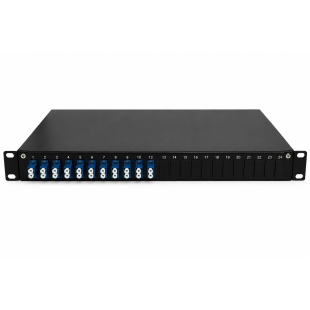 1U 19'' Sliding Fiber Optic Patch Panel, 12 LC/UPC Duplex Ports, by Televes