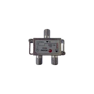 Derivador Fagor DER 110 de 1 salida FI SAT con conector F y derivación de 10 dB para instalaciones TDT y satélite.