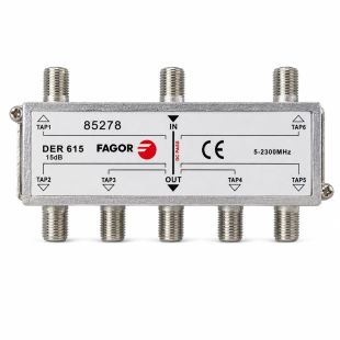 Derivador Fagor DER 615 de 6 salidas para TDT y FI SAT con conectores F y atenuación de 15 dB