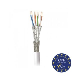 Detalle del cable SFTP Cat7 Televes TEL219103B con conductor de cobre sólido y blindaje para redes 10Gbps