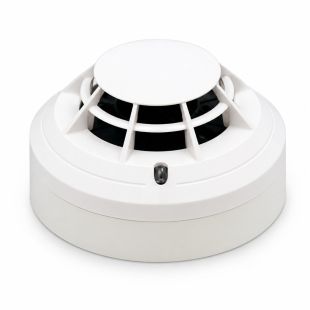 Detector térmico-termovelocimétrico Honeywell HM-RHSE-I-AP con aislador integrado y certificación EN54 para sistemas analógicos de detección de incendios.