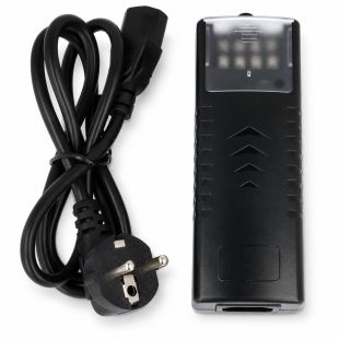 Fuente de alimentación interior Movok VK-12VDC5A-V2 de 12V DC y 5A con cable de alimentación, diseñada para alimentar hasta 4 dispositivos de videovigilancia y control de accesos.