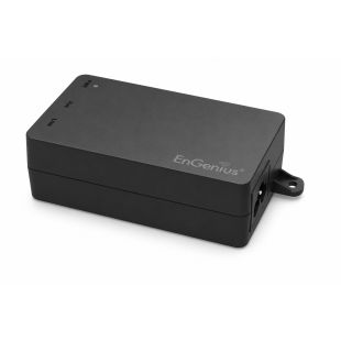 Inyector PoE++ EnGenius EPA5060XBT 60W 10Gbps vista lateral con conexión de alimentación