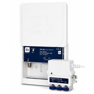 Kit amplificador de mástil UHF EK051032 Ekselans AM 361 Easy Magnek de 36 dB con fuente de alimentación FA QC 242 de 24 V y filtro 5G para instalaciones TDT