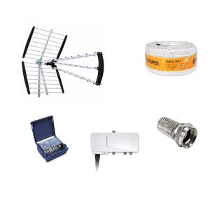 Kit de recepción TDT Engel TDT0005 con antena exterior, cable coaxial Televes 20 m, amplificador, fuente 24 V y conector F
