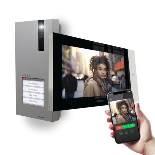 VIP Video Door Entry Kit for 4 homes with QUADRA panel for up to 4 push buttons and Comelit 7TOP WiFi monitor