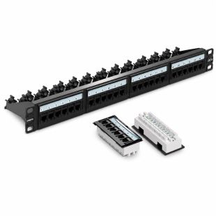 Panel de parcheo Openetics EK05618 CAT6A UTP 24 puertos RJ45 para rack 19 pulgadas 1U