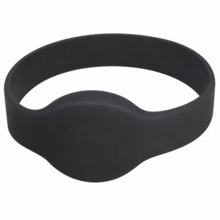 Pulsera RFID negra de proximidad para control de accesos, identificación electrónica y sistemas de apertura profesional.