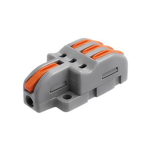 Regleta de conexión rápida Electro DH ED10.797/2 con 1 entrada, 3 salidas y palancas naranjas para derivaciones eléctricas.
