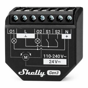 Relé inteligente Shelly 2PM Gen3 de 2 canales WiFi y Bluetooth con medición de consumo