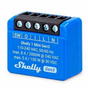Shelly 1 Mini Gen3 relé inteligente WiFi y Bluetooth de 1 canal con contacto seco