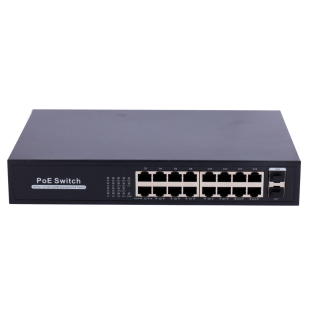 Switch PoE 16 Puertos + 2 SFP Uplink 250W