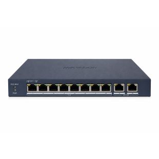 Switch gestionable Hikvision DS-3E1510P-EIM con 8 puertos PoE+ Gigabit y 2 puertos uplink RJ45 Gigabit