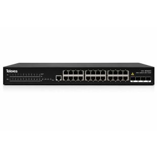 Switch gestionable Televes 769151 con 24 puertos Gigabit PoE+ y 4 puertos SFP+ 10 Gbps