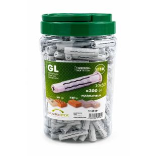 Taco Nylon GL 10x50 Marefix en bote de 300 unidades para fijación en hormigón, ladrillo y yeso