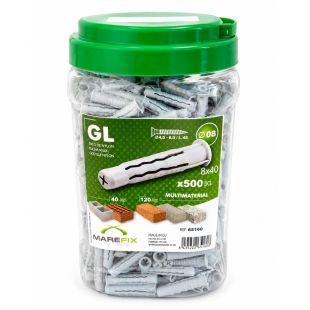Taco Nylon GL 8x40 Marefix en bote de 500 unidades para fijaciones en paredes y techos