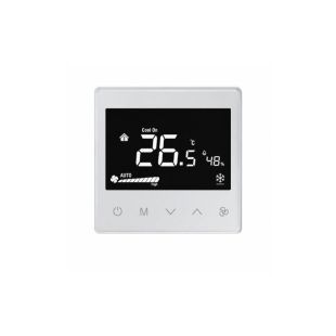 Termostato Inteligente de Empotrar Nice MH5H-TD con pantalla táctil, comunicación Z-Wave 800, control de fan coil 0-10 V, doble salida para válvulas de calefacción y refrigeración, color blanco.
