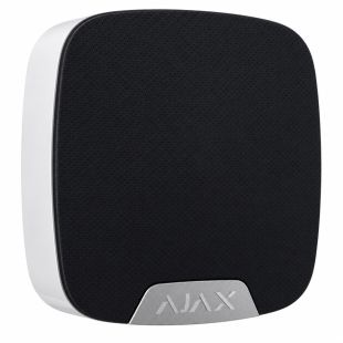 Vista frontal de la sirena inalámbrica de interior AJAX HomeSiren negra con certificación Grado 2 y tecnología Jeweller